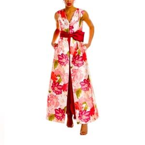 Kay Unger Coral Reef multicolored Melanie walk thru jumpsuit dress size 10